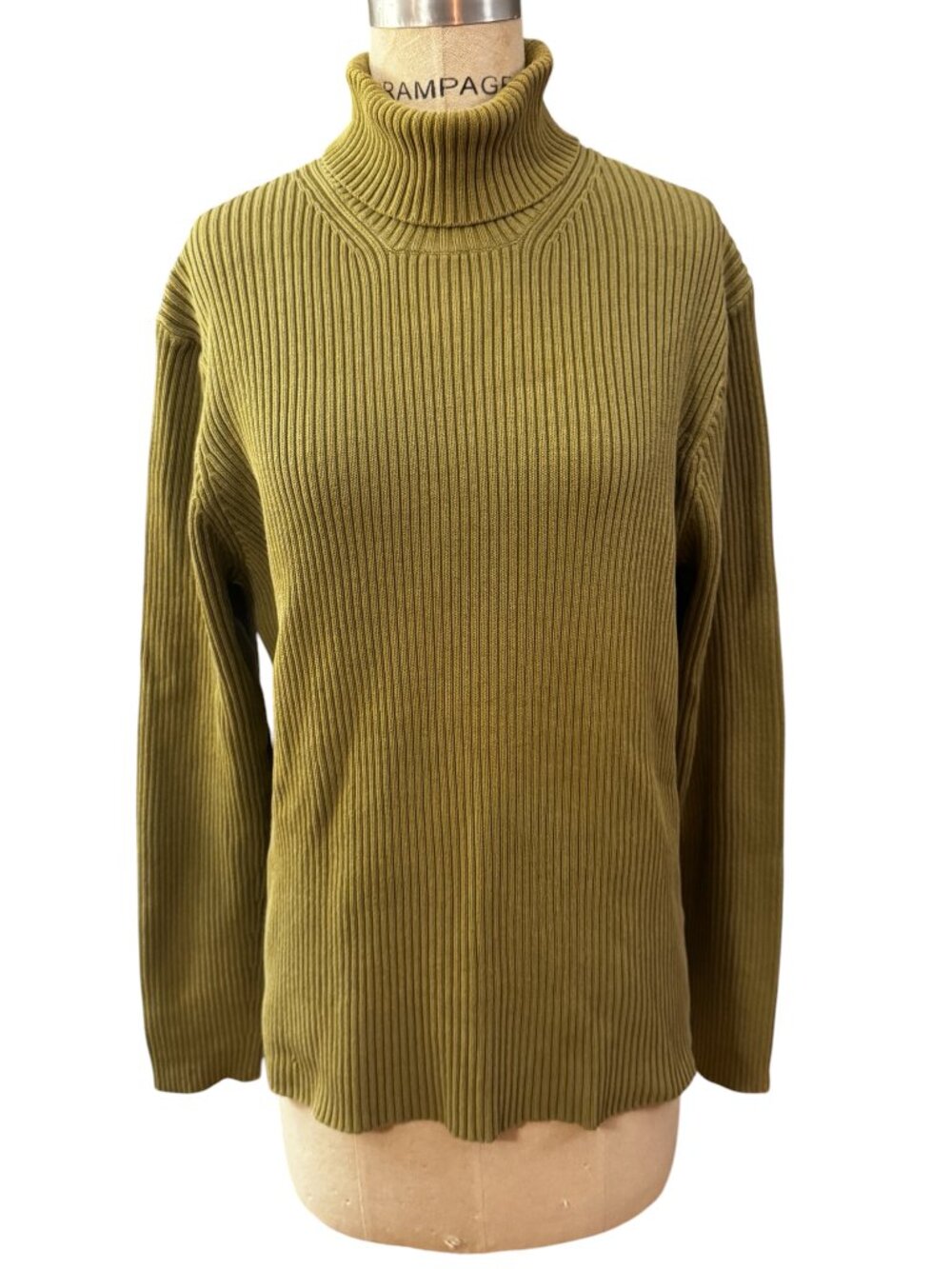 Vintage J.Crew Olive Green Ribbed Turtleneck Sweater Women’s Large Cotton Blend - Picture 2 of 6